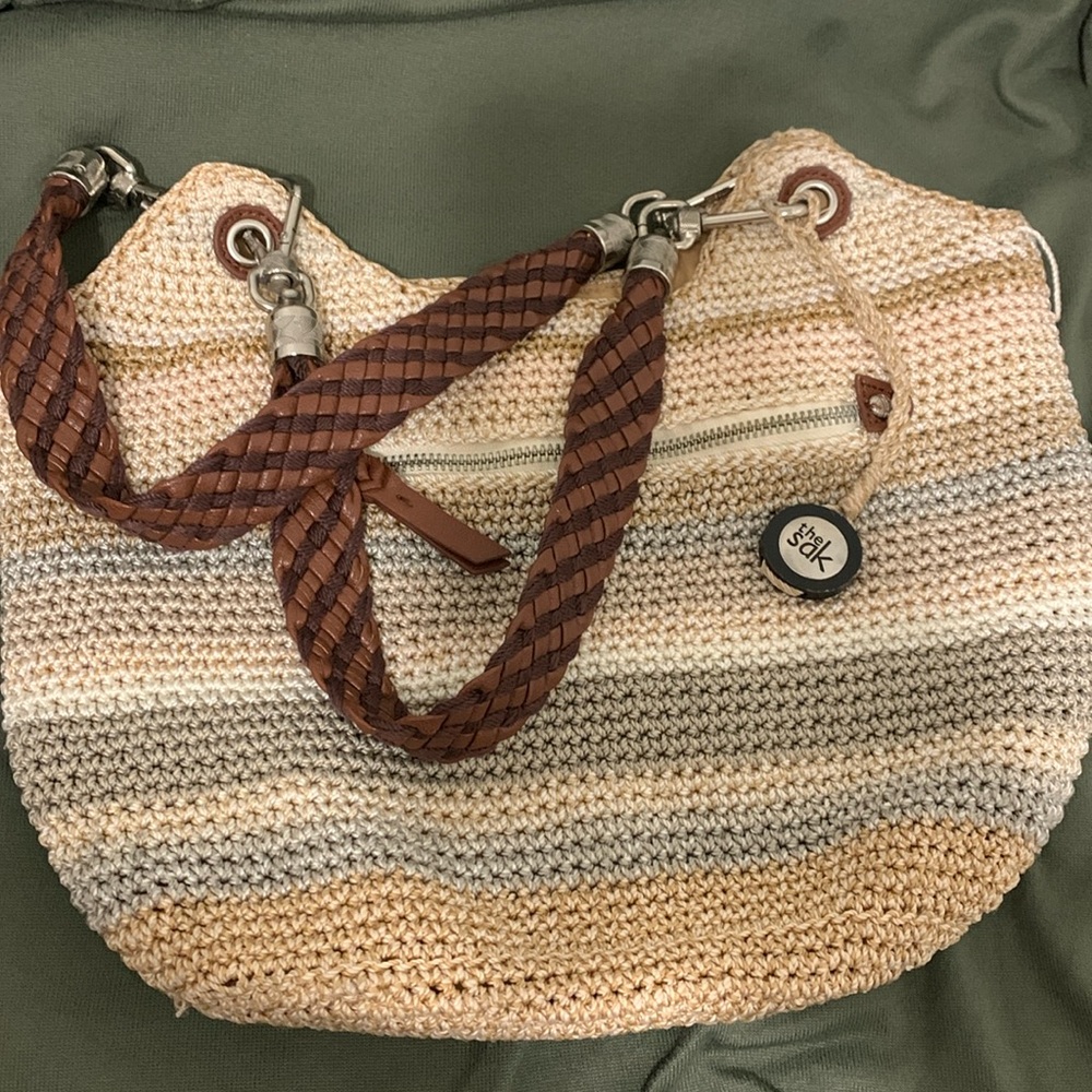 The sak knit leather handle Indio boho purse shoulder bag